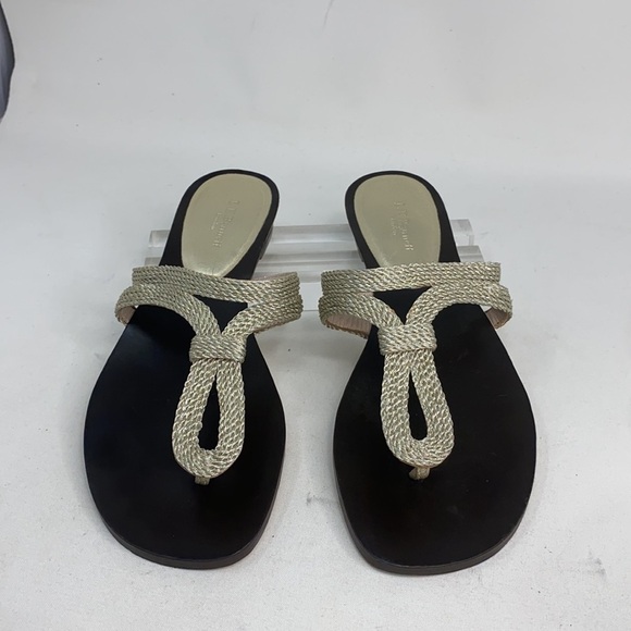 LK Bennett Sz 9 Open Toe T-Strap Gold Flat Sandals - Picture 2 of 15
